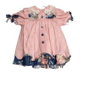Vintage-Inspired Size 12M Baby Girls Pink Polka Dot Dress With Lace Collar